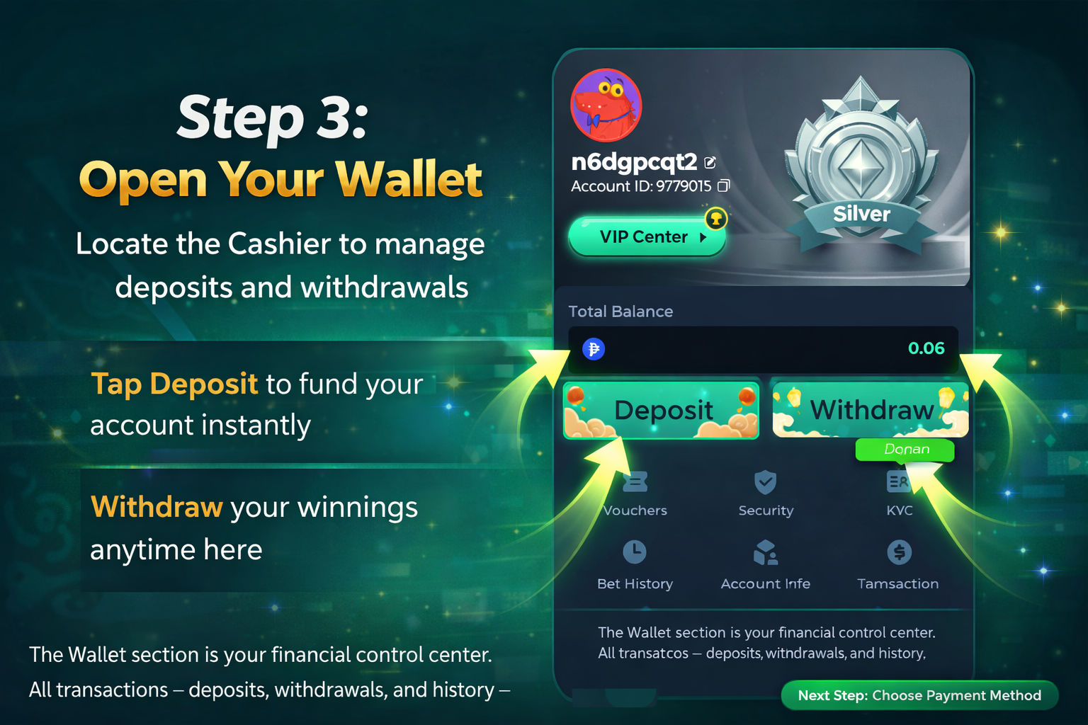 KingPH wallet cashier deposit option